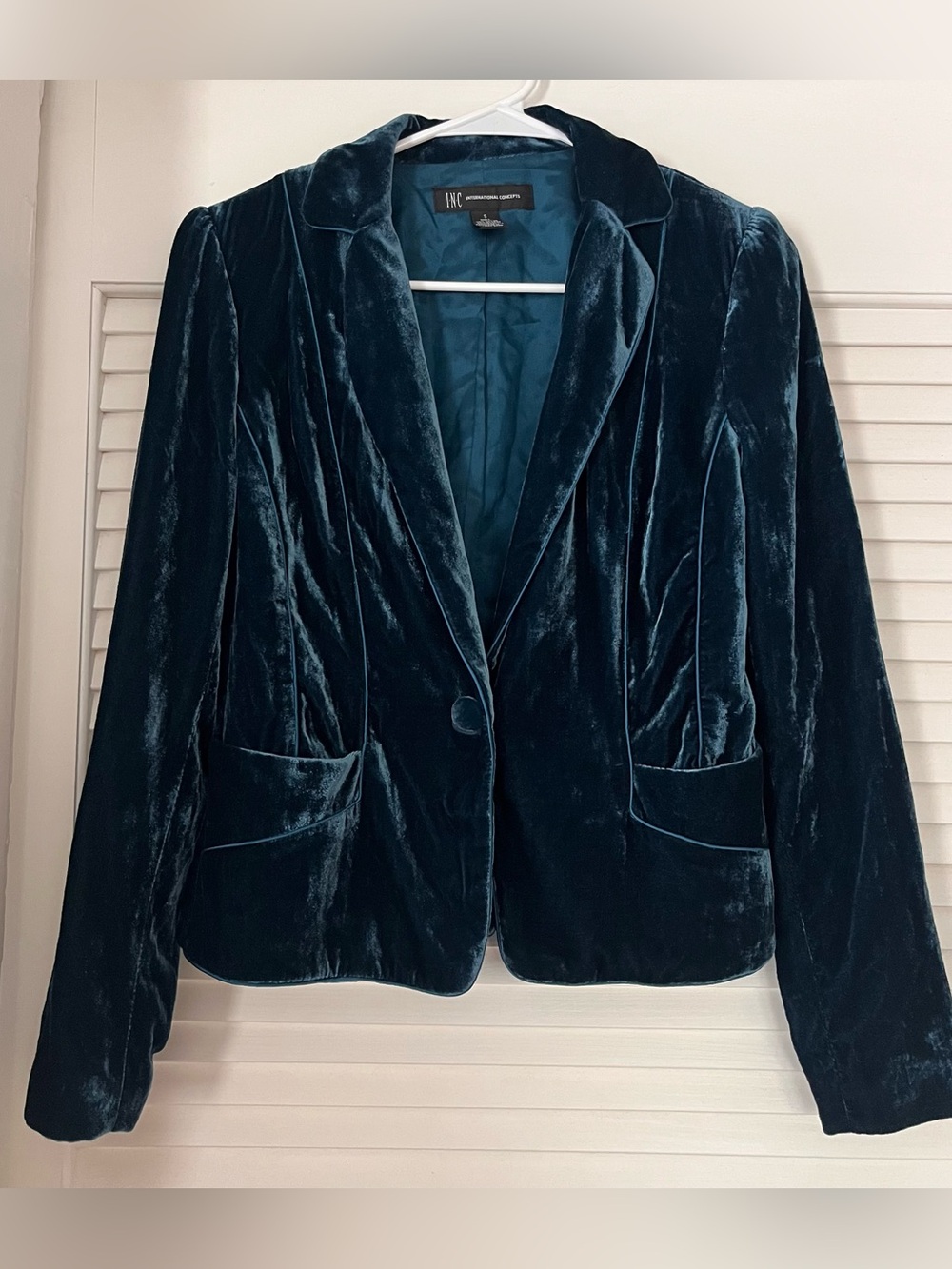 INC Teal Rayon Velvet Jacket - Small
